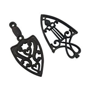 Cast Iron Trivets Hearts Bow Black Footed Vintage Rustic Decor Ornate